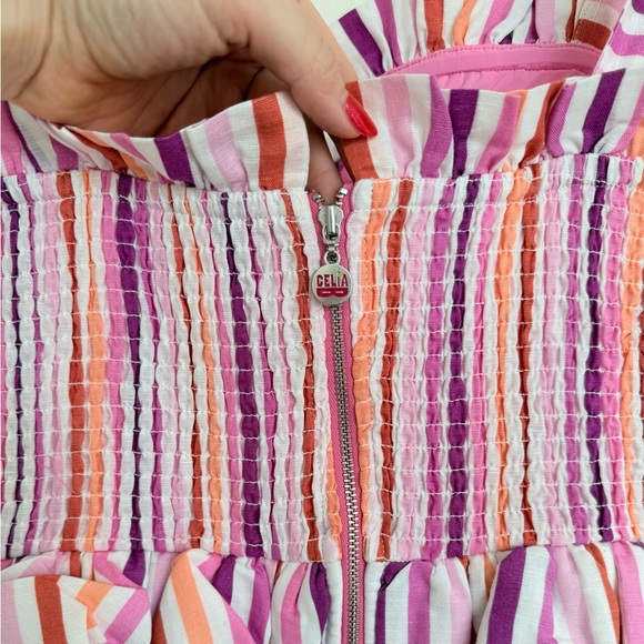 CeliaB Paula Striped Maxi Dress Pink Purple Orange White M NWT - Picture 6 of 11